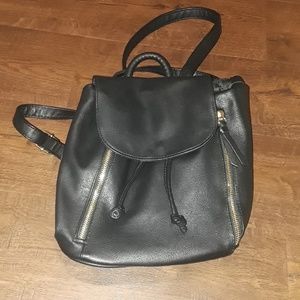 Black Pleather Backpack Purse